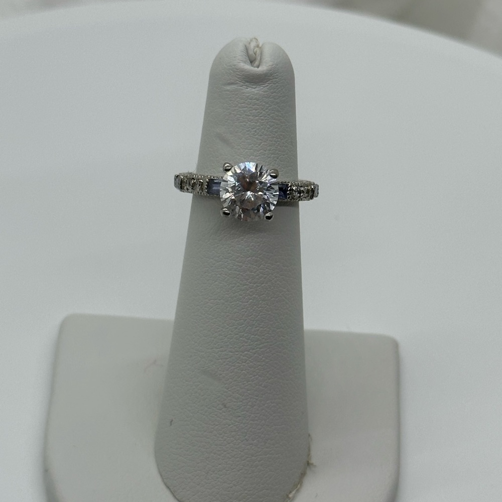 Engagement Cocktail Ring CZ and Blue Stones Sterling Silver - Picture 10 of 13